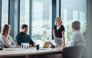 Business people having casual discussion during a meeting